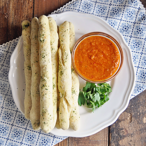 Homemade Garlic Breadsticks with Mojo Picon Sauce