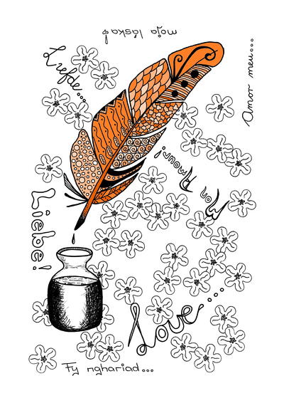 Vintage Quill Pen Adult Coloring Page