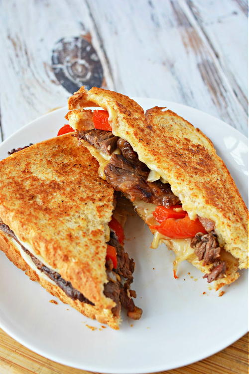 Philly Cheesesteak Grilled Cheese | AllFreeCopycatRecipes.com