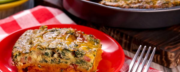 Overnight Sweet Potato, Spinach, and Bacon Breakfast Casserole