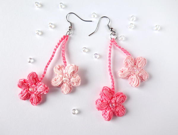 Crochet Cherry Blossom Earrings