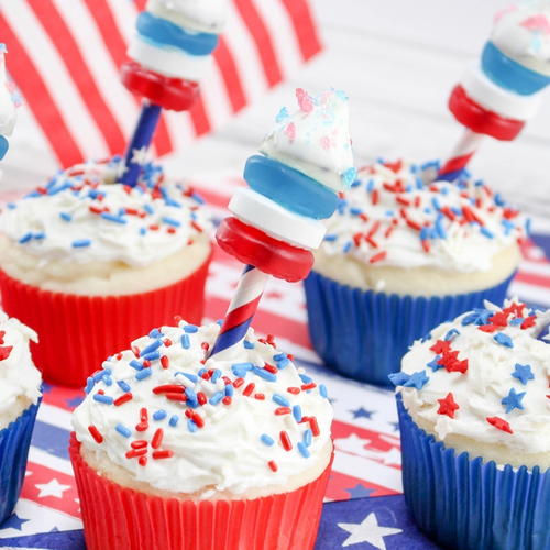 Red, White, & Blue Firework Cupcakes