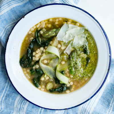 Healthy Minestrone Soup with Arugula Pesto