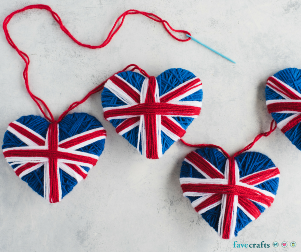Union Jack Yarn Heart Garland