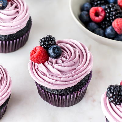 Triple Berry Nutella Stuffed Chocolate Cupcakes