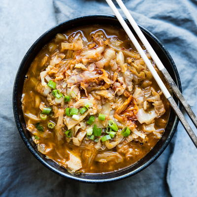 Healthy Cabbage Soup with Spicy Kimchi