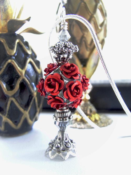 Rose Cluster Faux Perfume Bottle Necklace