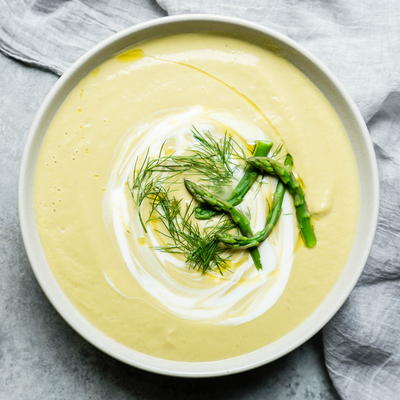 Creamy, Healthy Asparagus Soup with Avocado and Fennel