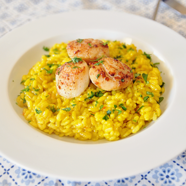 Saffron Infused Rice with Seared Scallops