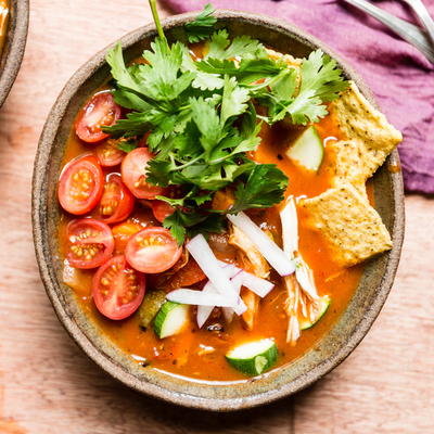 Healthy Chicken Tortilla Soup with Chicken and Sweet Potato