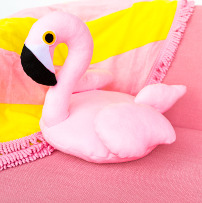 Splashy Flamingo Felt Pillow