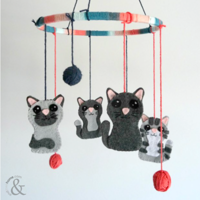 Adorable Cat and Yarn Mobile for Baby
