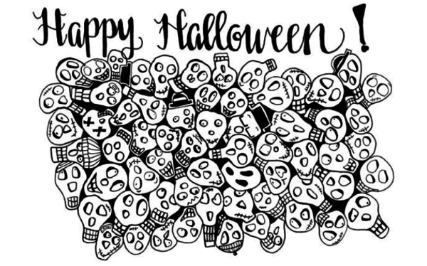 Spooky Skulls Halloween Coloring Page