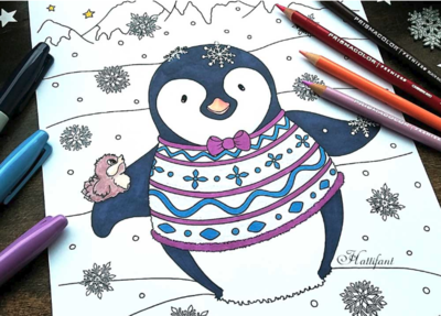 Winter Baby Penguin Coloring Page