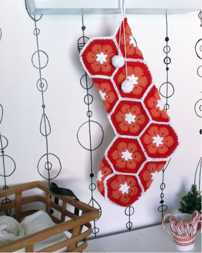 African Flower Hexagon Crochet Stocking Pattern