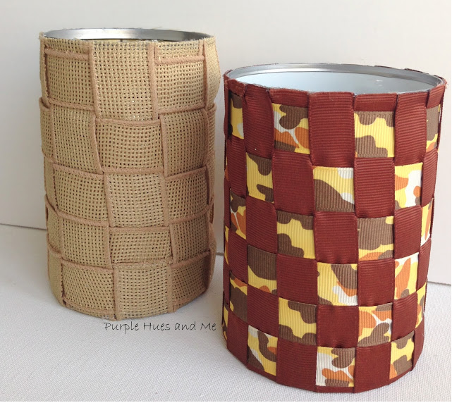 Woven Ribbon Recycled Tin Can Pencil Holder