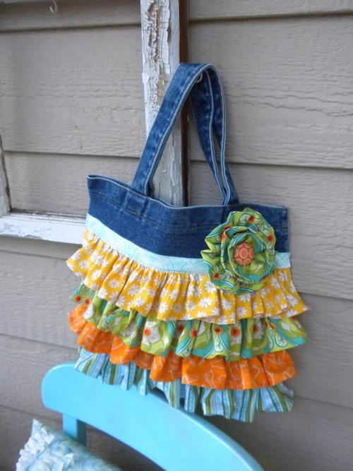 Ruffled Denim Tote