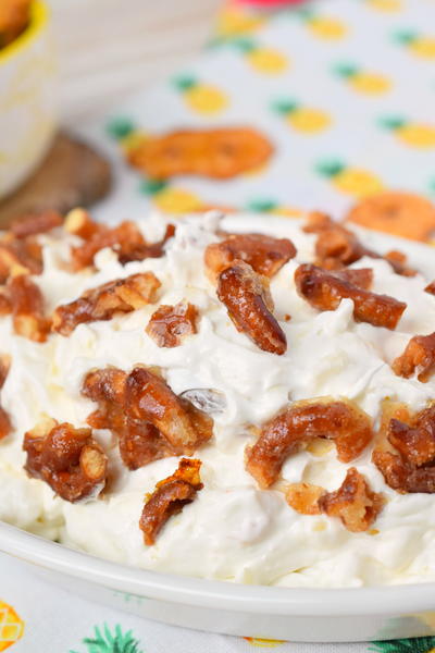 Pineapple Cheesecake Dip with Toffee Pretzel Pieces