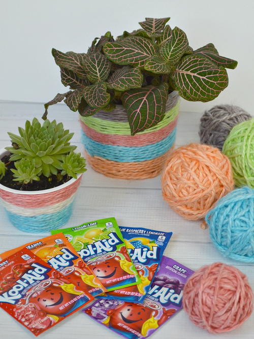 Kool Aid Dyed Yarn Plant Pot