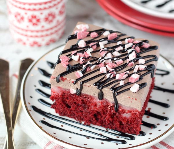 Peppermint Hot Chocolate Poke Cake
