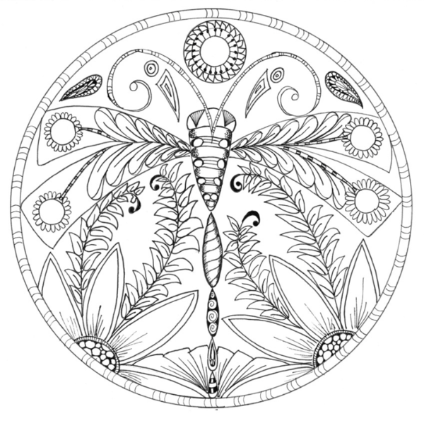Dragonfly Floral Mandala Coloring Page