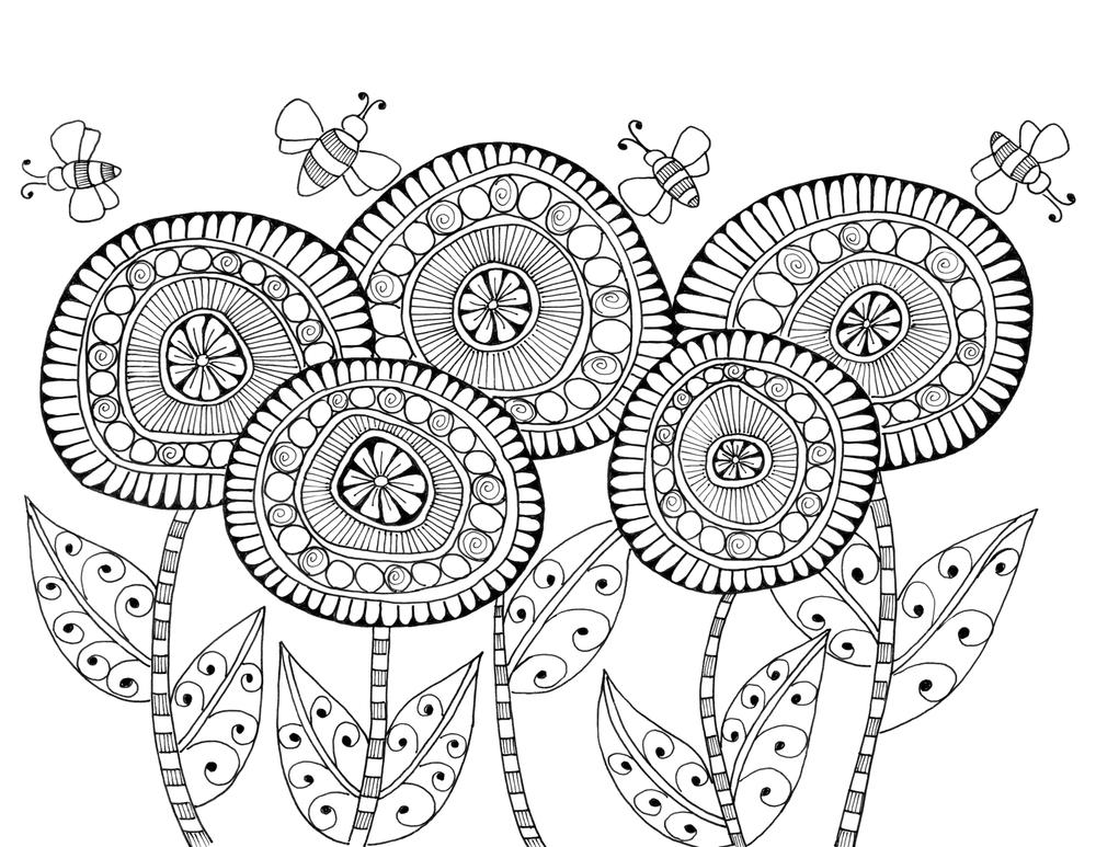 bees and flowers coloring pages