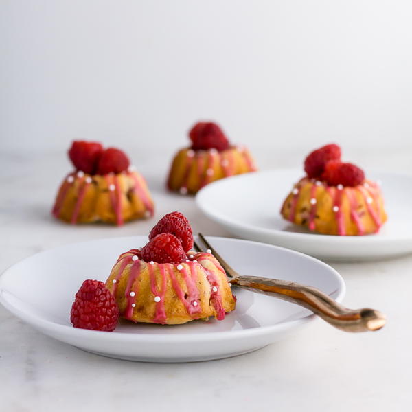 Raspberry Rhubarb Mini Bundt Cakes