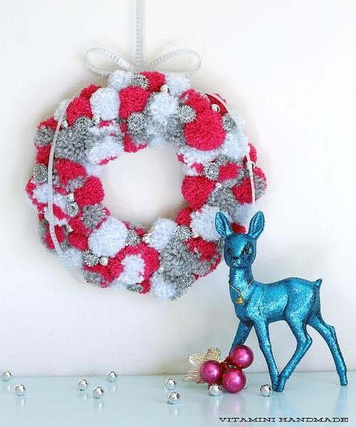 Cheerful Pom Pom DIY Holiday Wreath