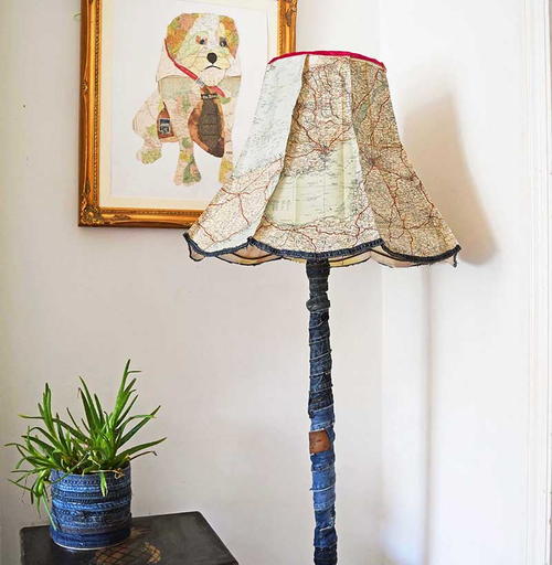 Upcycled Denim and RoadMap Floor Lamp