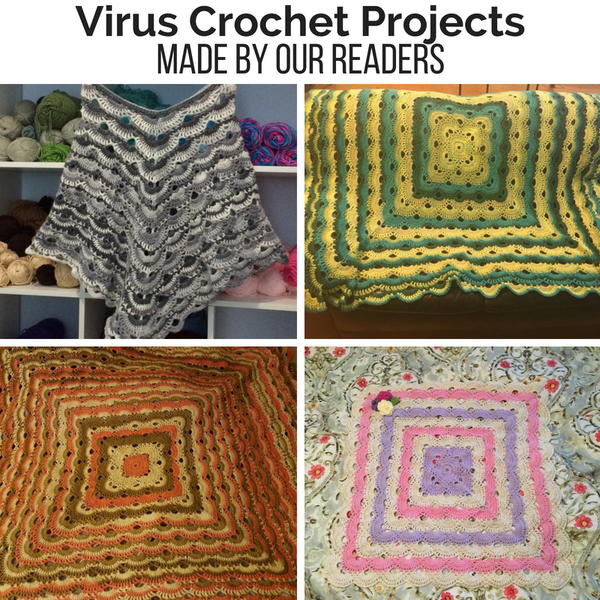 A collage of virus blankets by Christina Tates Blaine, Wendy Tschetter, Carolyn Robinson, & Natalie Lewis