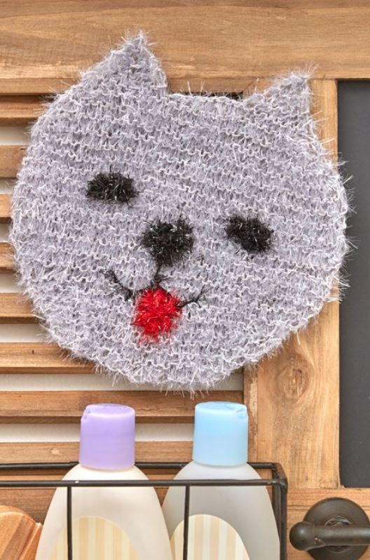 Knitted Cat Face Scrubby