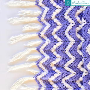 Vintage Handmade Afghan Throw Blanket Crocheted Purple Ombre Chevron Zig Zag