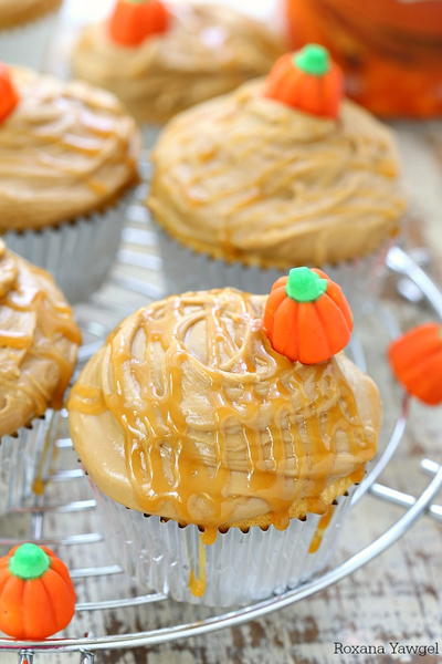 Pumpkin Cupcakes with Caramel Frosting