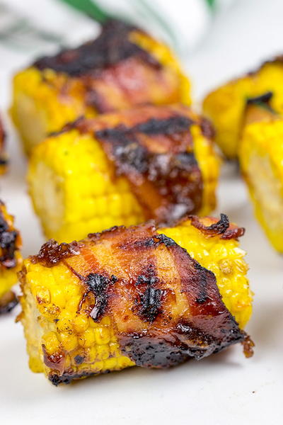 Bacon Wrapped Corn with Honey BBQ Sauce