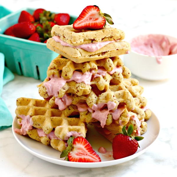 Strawberry Cream Cheese Waffle Sandwiches