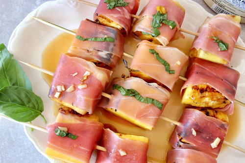 Prosciutto Wrapped Grilled Pineapple Skewers