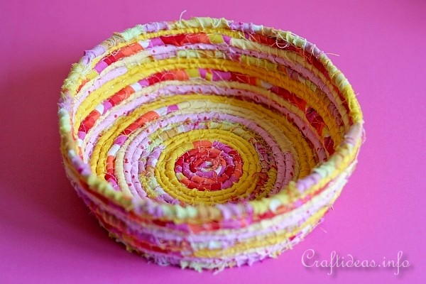 No Sew Coiled Fabric Bowl or Basket