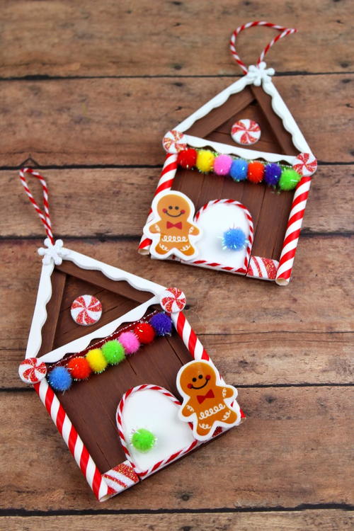 Popsicle Stick Gingerbread House Homemade Ornaments