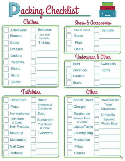 vacation packing checklist printable