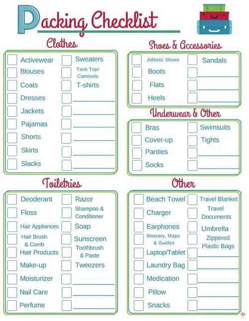 Printable Packing Checklist