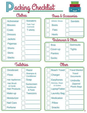 vacation packing checklist printable cheapthriftyliving com