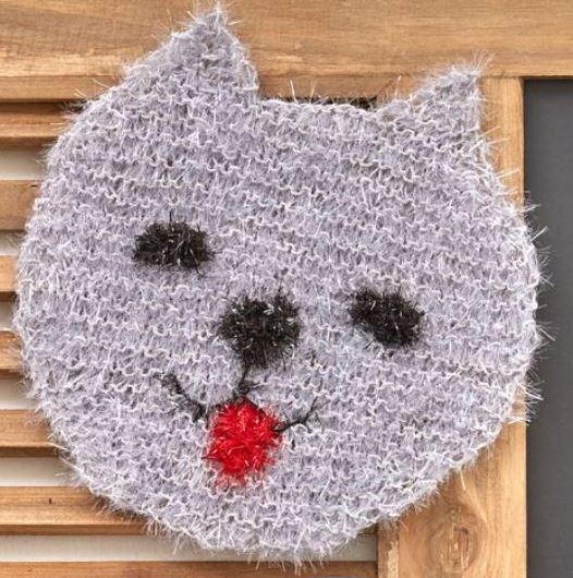 Knitted Cat Face Scrubby