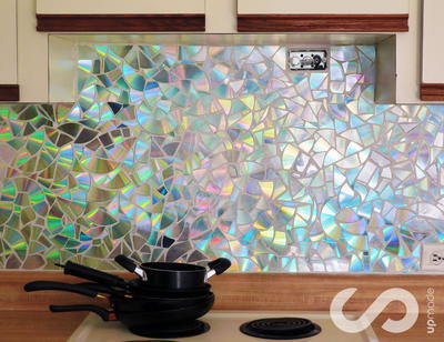 DIY Kitchen Backsplash from Old CDs