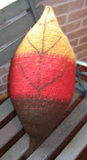 Crochet Felted Fall Leaf Pillow