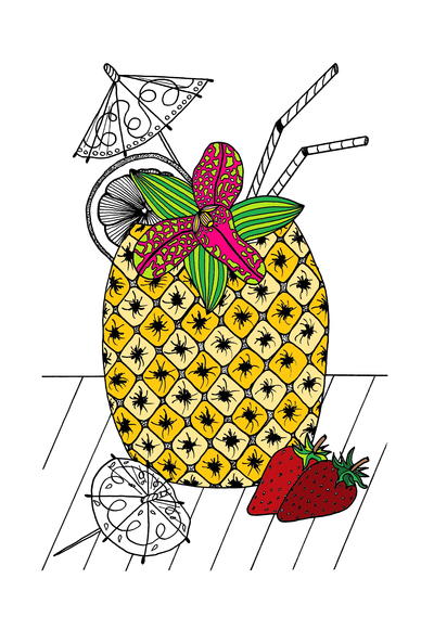 Tropical Island Cocktail Coloring Page