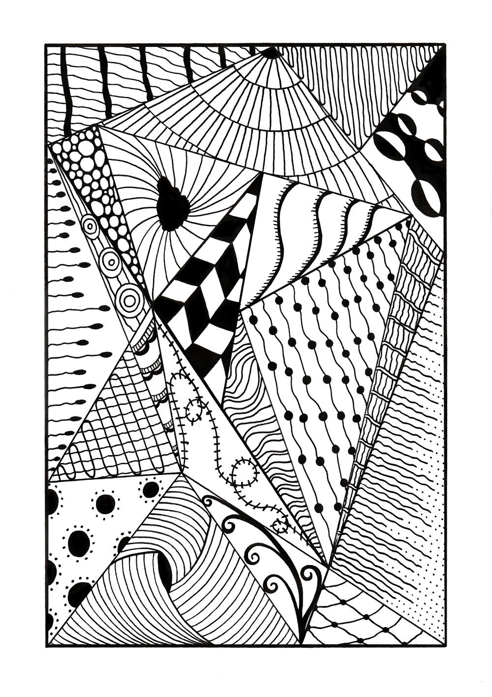 Download Trippy Zentangle Triangles Adult Coloring Page | FaveCrafts.com
