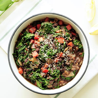 Warm Black Bean Salad with Kale and Tomatoes