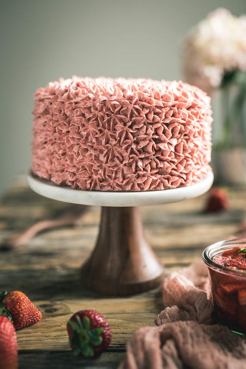 Roasted Strawberry Layer Cake with Mint