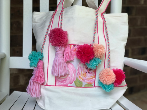 DIY Fashion Tote with Ombre Tassels and Pom Poms