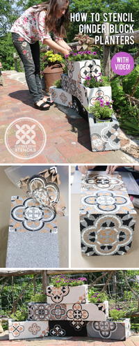 How To Stencil Cinderblock Planters